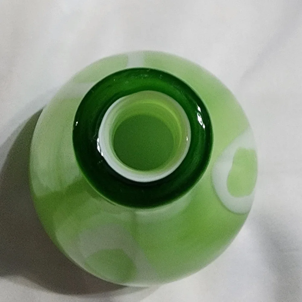 Vintage Green Art Glass Vase White Teardrop Cased Glass Mid Century Modern 8.5in